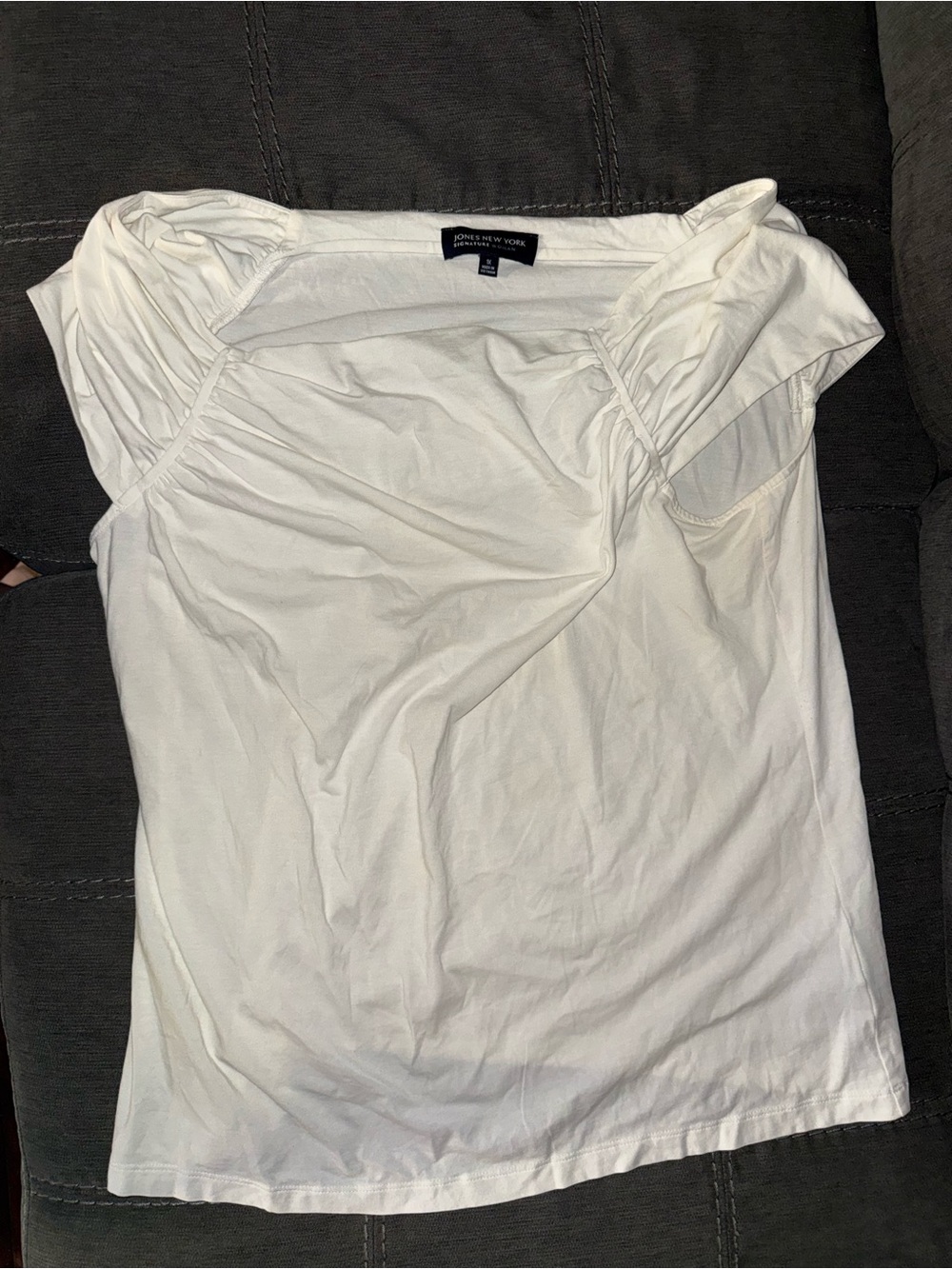 Jones New York White Ruched Shoulder Tank Top